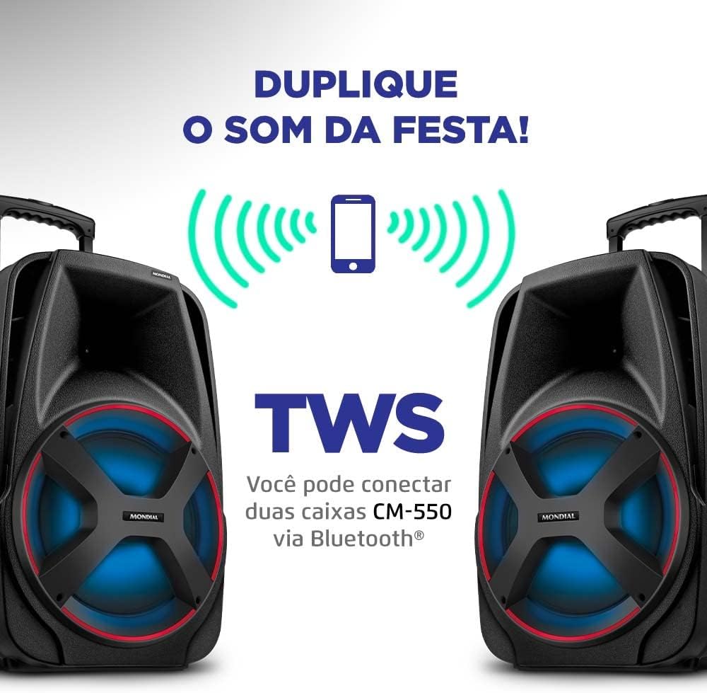 Caixa de Som Amplificada MONDIAL, Connect Power II, Bivolt, 500W RMS - CM-550, Preto/Vermelho
