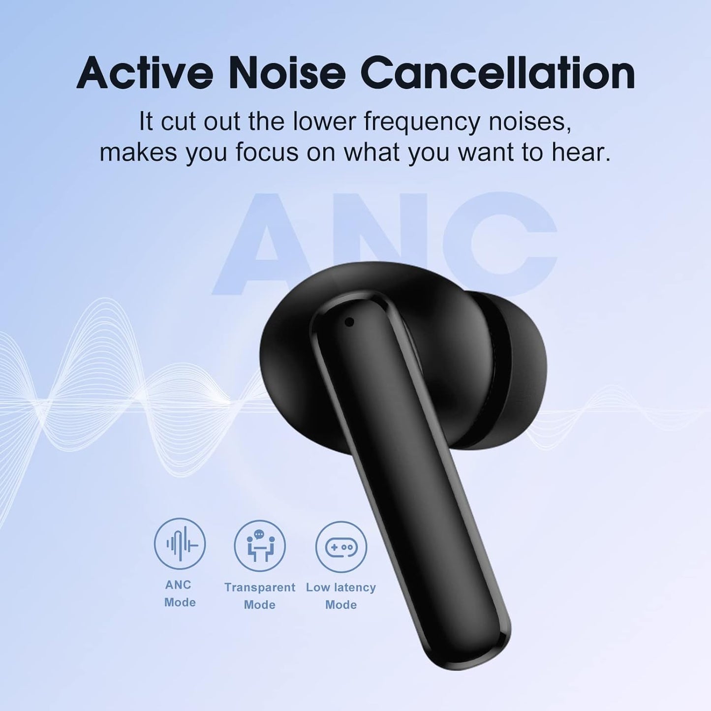QCY T13 ANC Fone Bluetooth 5.3, Fone de Ouvido Sem Fio com Cancelamento de Ruído Ativo, 30horas de Reprodução, Preto