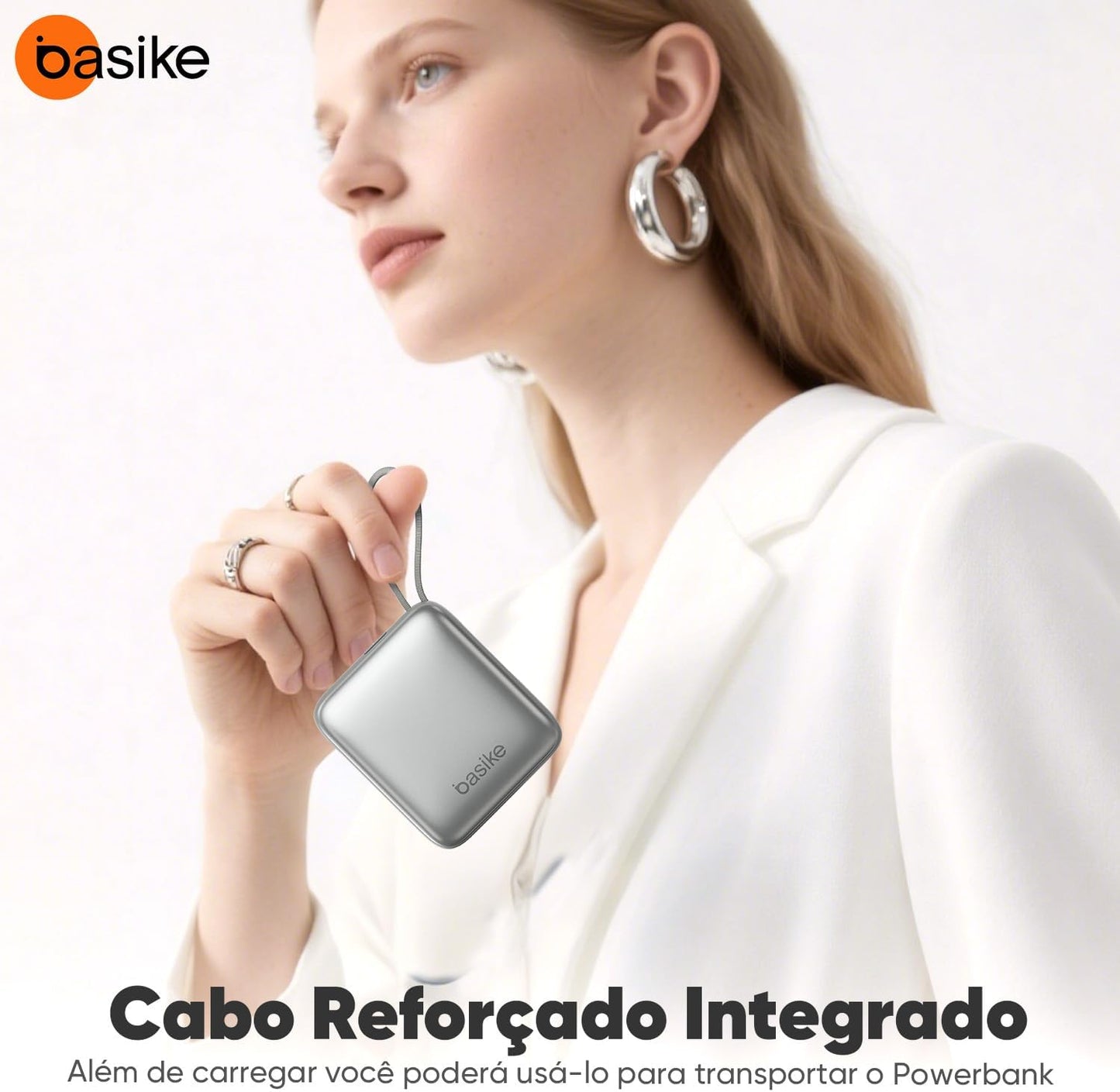Basike Carregador Portátil 10000mAh, Mini Power Bank com Cabos Integrados, Carregamento Rápido 22.5W(MAX), Pequeno, Led Indicador de Bateria para iPhone/Samsung/Huawei/Xiaomi, etc (Cinza)