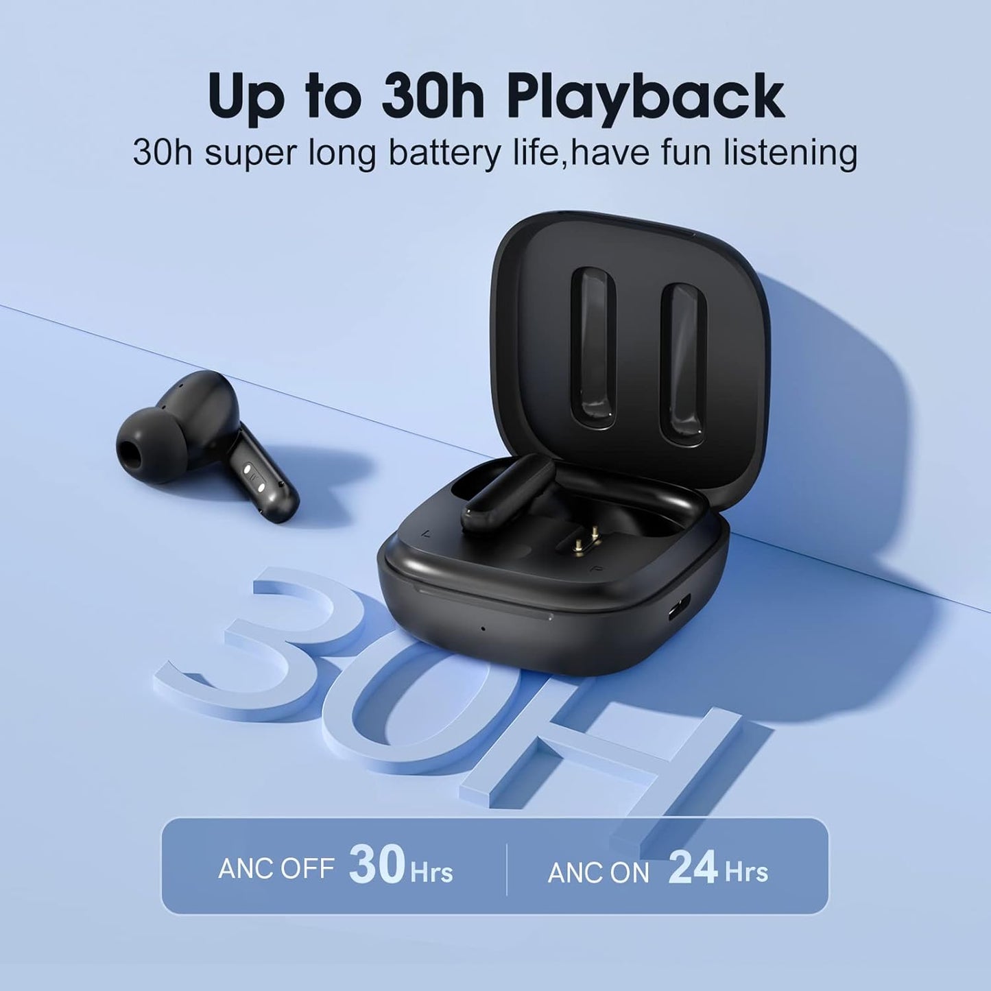 QCY T13 ANC Fone Bluetooth 5.3, Fone de Ouvido Sem Fio com Cancelamento de Ruído Ativo, 30horas de Reprodução, Preto