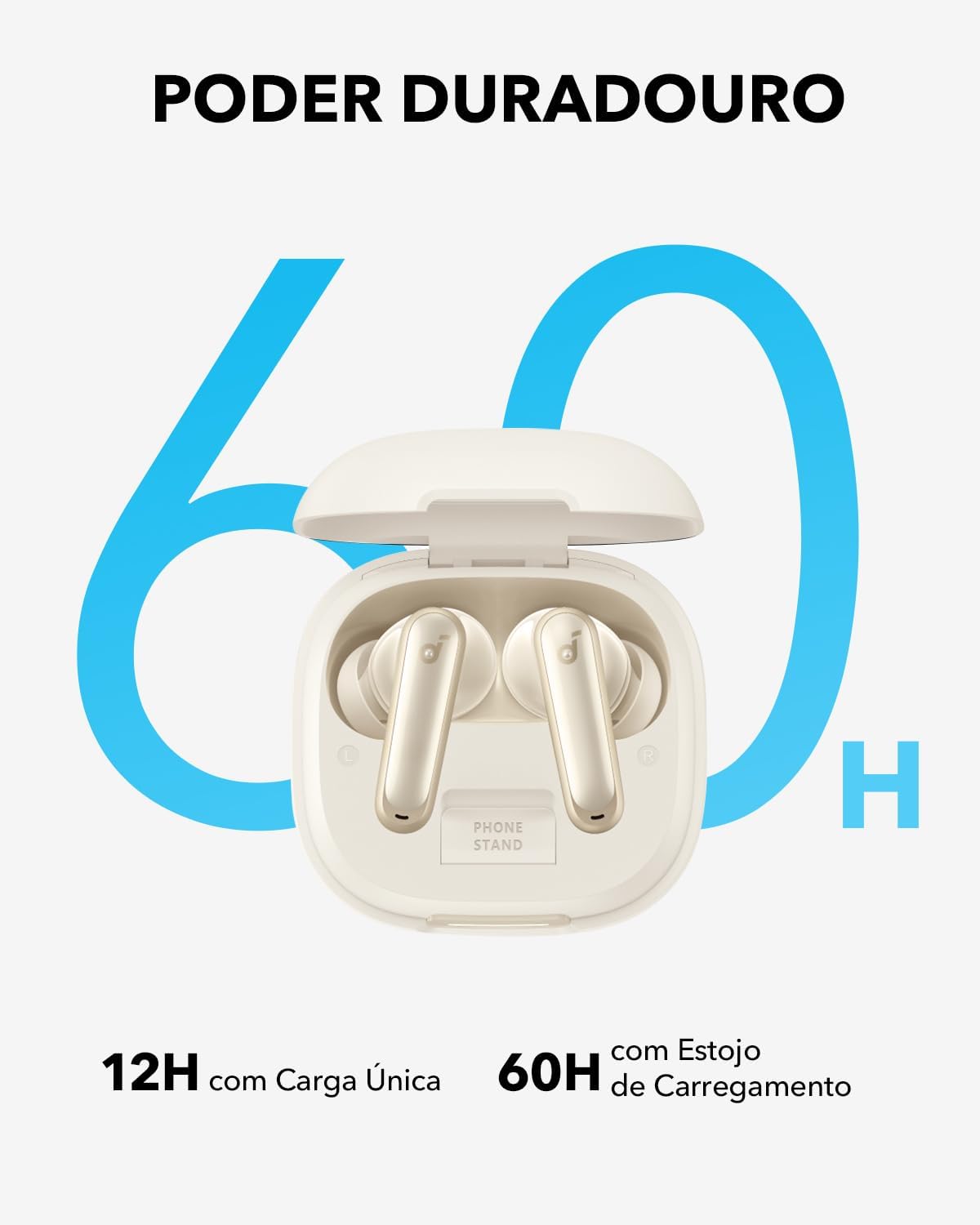 soundcore P40i da Anker, Fones de Ouvido Sem Fio, Cancelamento de Ruído Adaptativo, Graves Poderosos, 60H de Reprodução, Estojo com Suporte, IPX5, Carregamento Sem Fio, Bluetooth 5.3