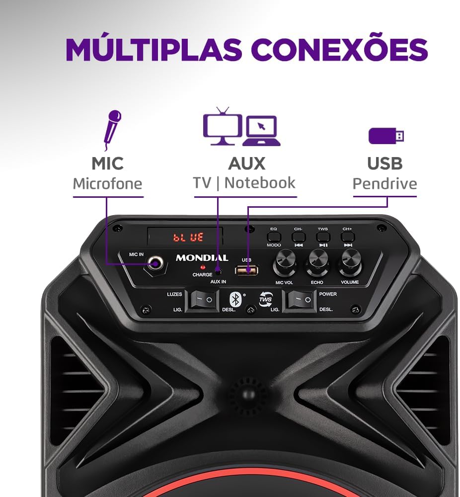 Caixa Amplificada Connect Partyplus, Mondial, Preto, 250W RMS, Bivolt - CM-250
