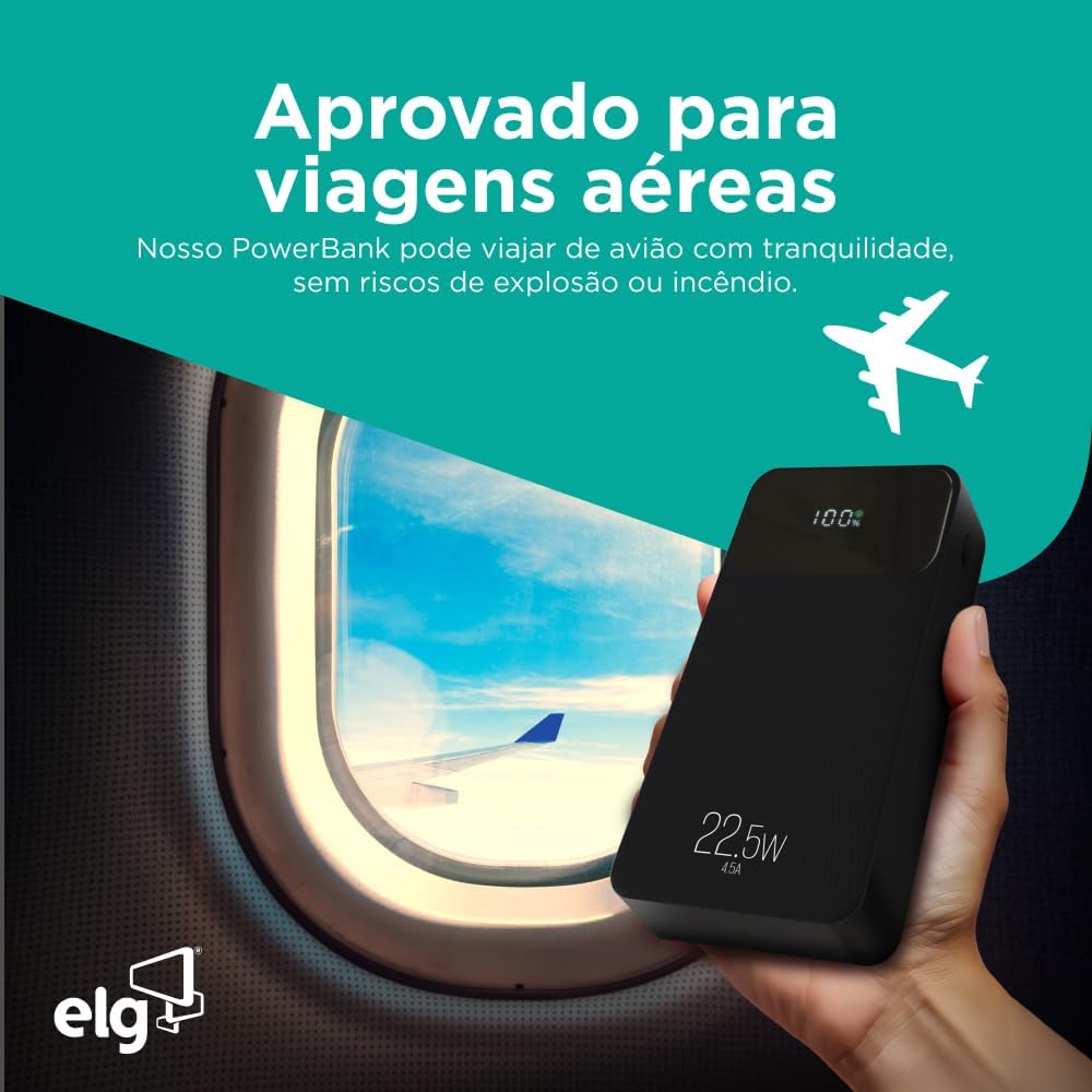 Power Bank Pro 20000mAH, Bateria Portátil Universal, Carga Rápida, Display Indicador, Entradas Micro USB e USB-C, 2 Portas USB-A, Preto, PB200BK, ELG