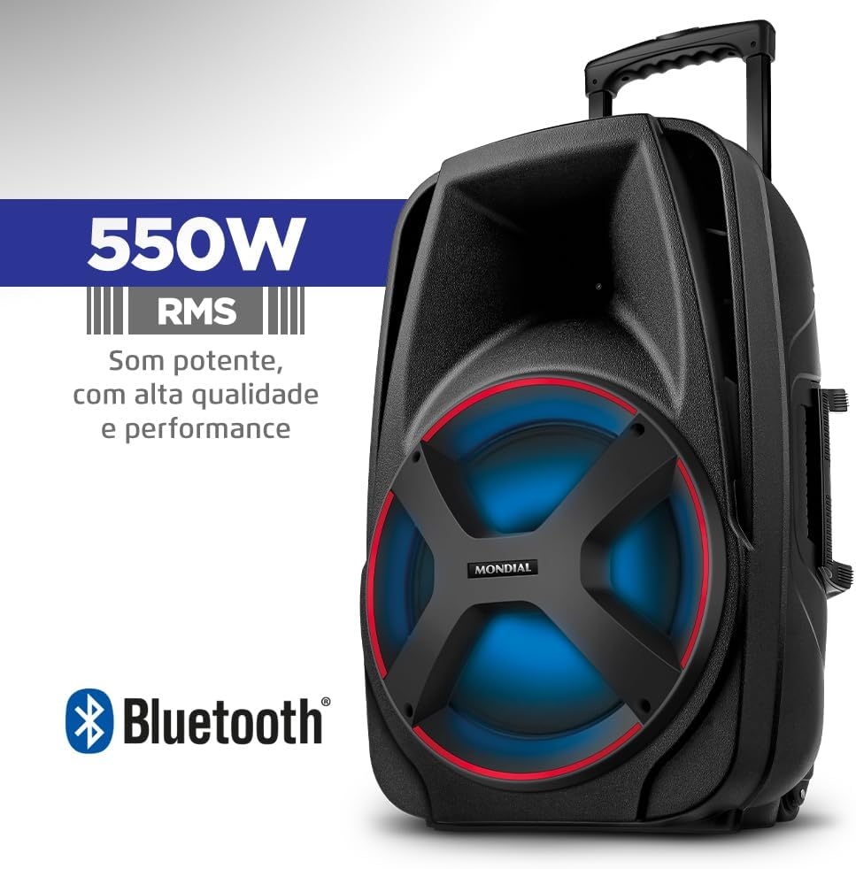 Caixa de Som Amplificada MONDIAL, Connect Power II, Bivolt, 500W RMS - CM-550, Preto/Vermelho