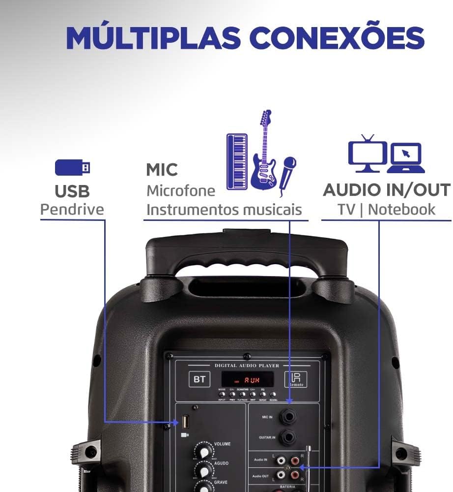 Caixa de Som Amplificada MONDIAL, Connect Power II, Bivolt, 500W RMS - CM-550, Preto/Vermelho