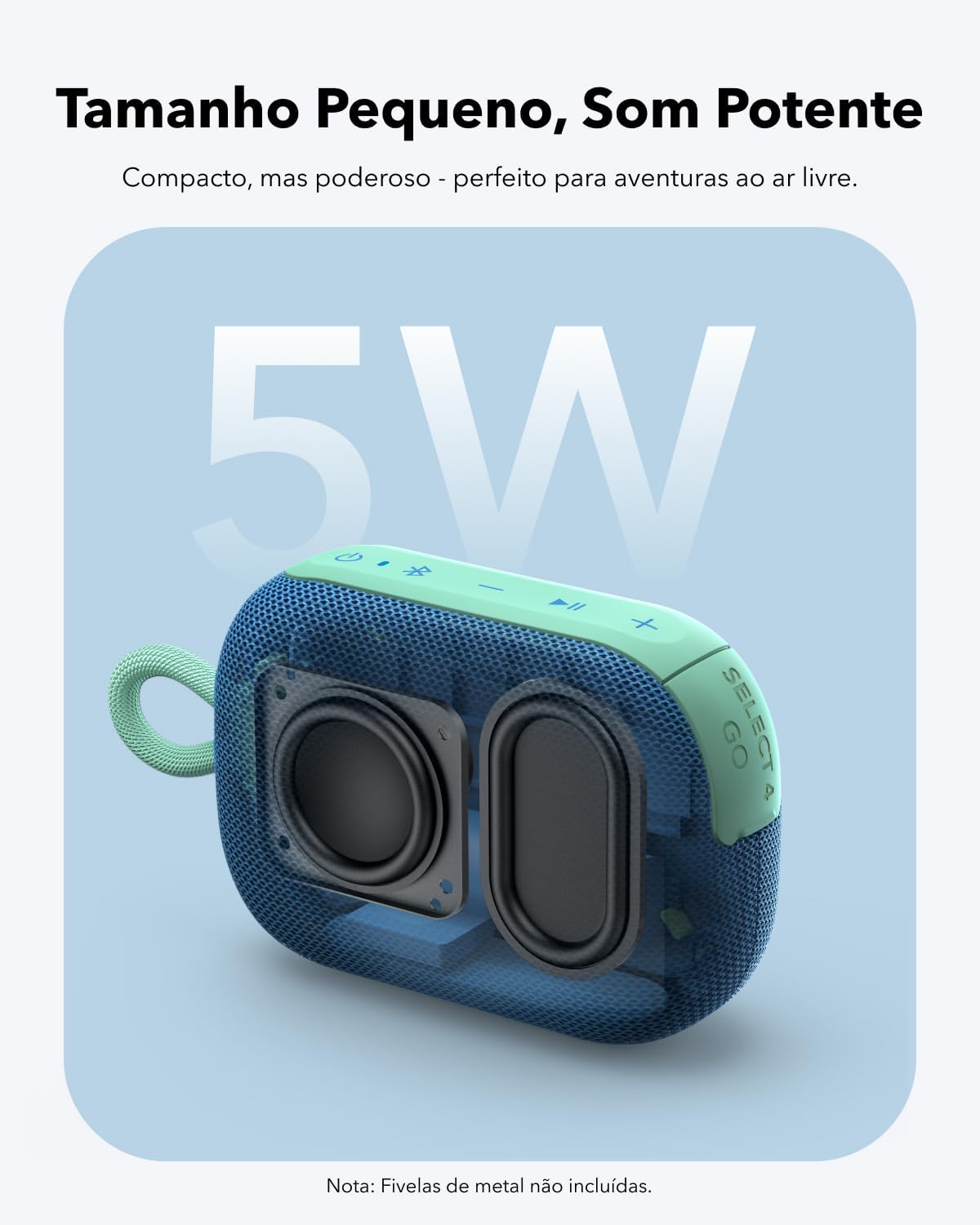 soundcore Select 4 Go da Anker, Alto-Falante Bluetooth Portátil, 20H de Bateria, IP67 à Prova d'Água e Poeira, Flutuante, Som Potente, Ideal para Ambientes Internos, Externos e Passeios