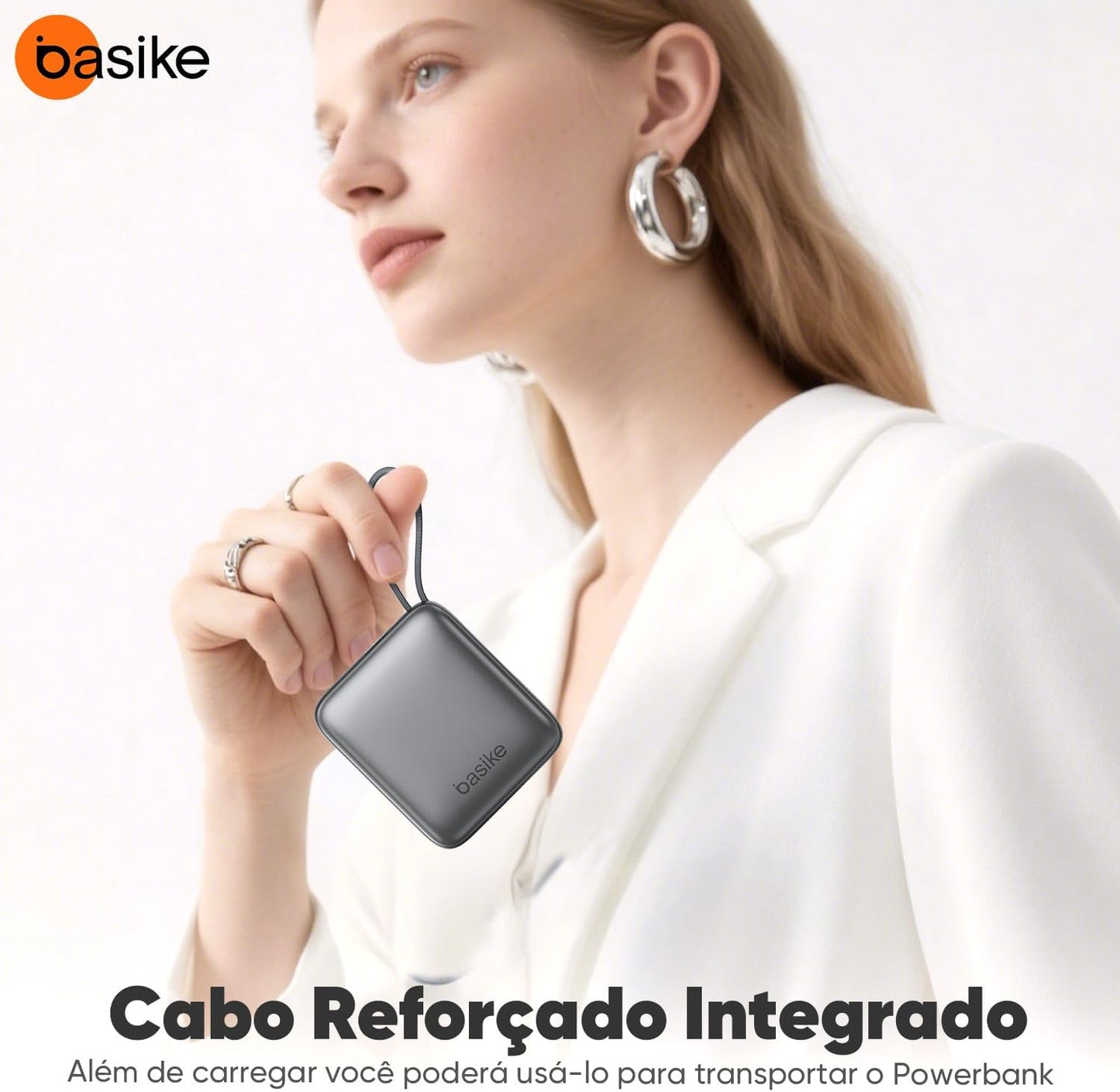 Basike Carregador Portátil 10000mAh, Mini Power Bank com Cabos Integrados, Carregamento Rápido 22.5W(MAX), Pequeno, Led Indicador de Bateria para iPhone/Samsung/Huawei/Xiaomi, etc (Cinza)