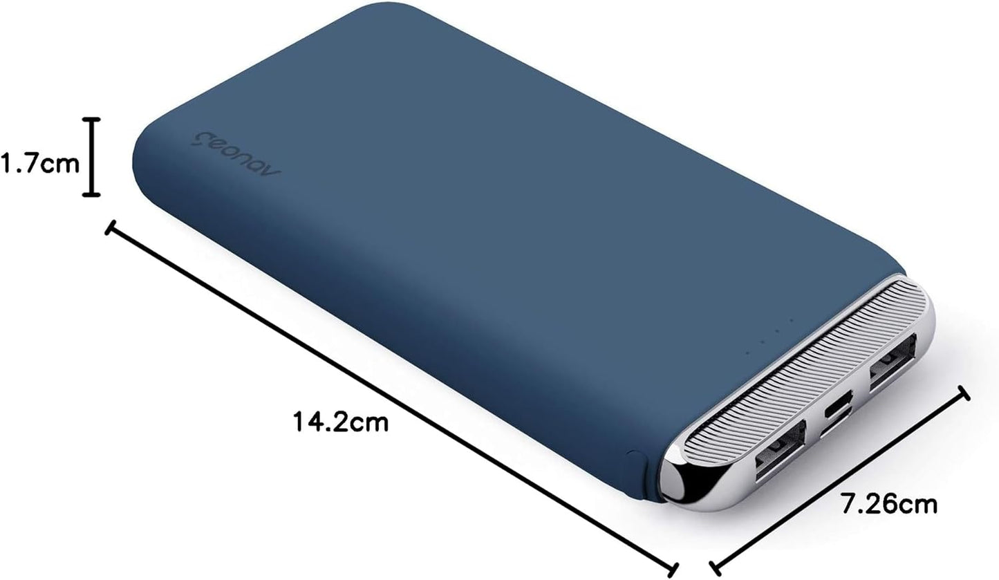 Geonav Power Bank, Carregador Portátil Universal 12.000 mAh, 2 Saídas USB + 1 Saída USB-C, PB12KMB, Azul Marinho