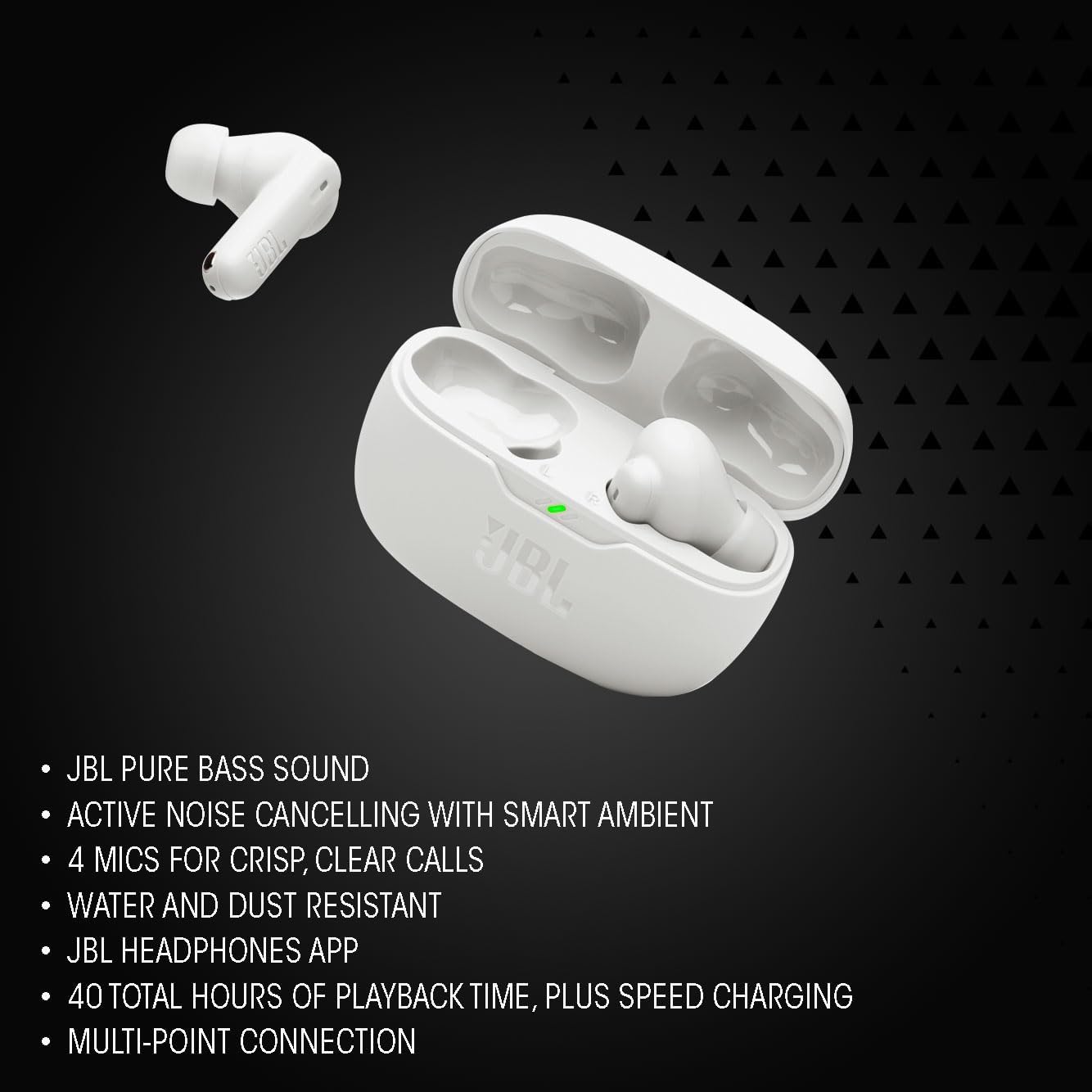 Fone de Ouvido Sem Fio, JBL, Bluetooth, Wave Beam 2, Intra Auricular, Sem Fio, Resistente À Água e Poeira - Preto