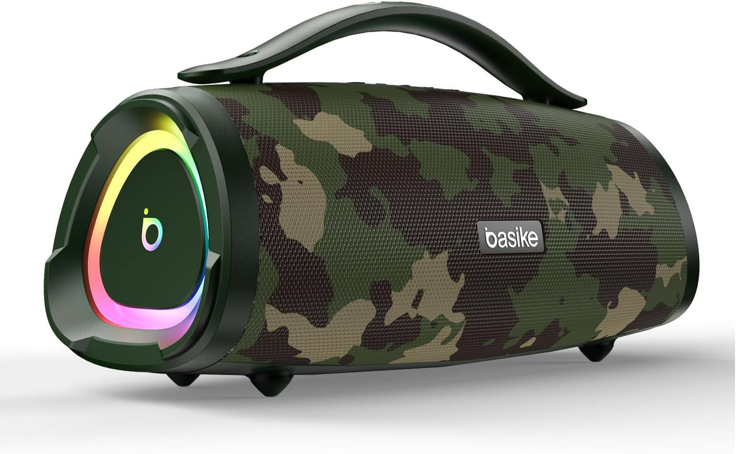 Basike Caixa de Som Bluetooth Portátil 100W RMS (160W Pico), TWS Estéreo, EQ, Microfone Integrado, Luzes RGB, IPX6 Resistente à Água, 12h de Bateria para Home Theater, Festa e Exterior – Preto