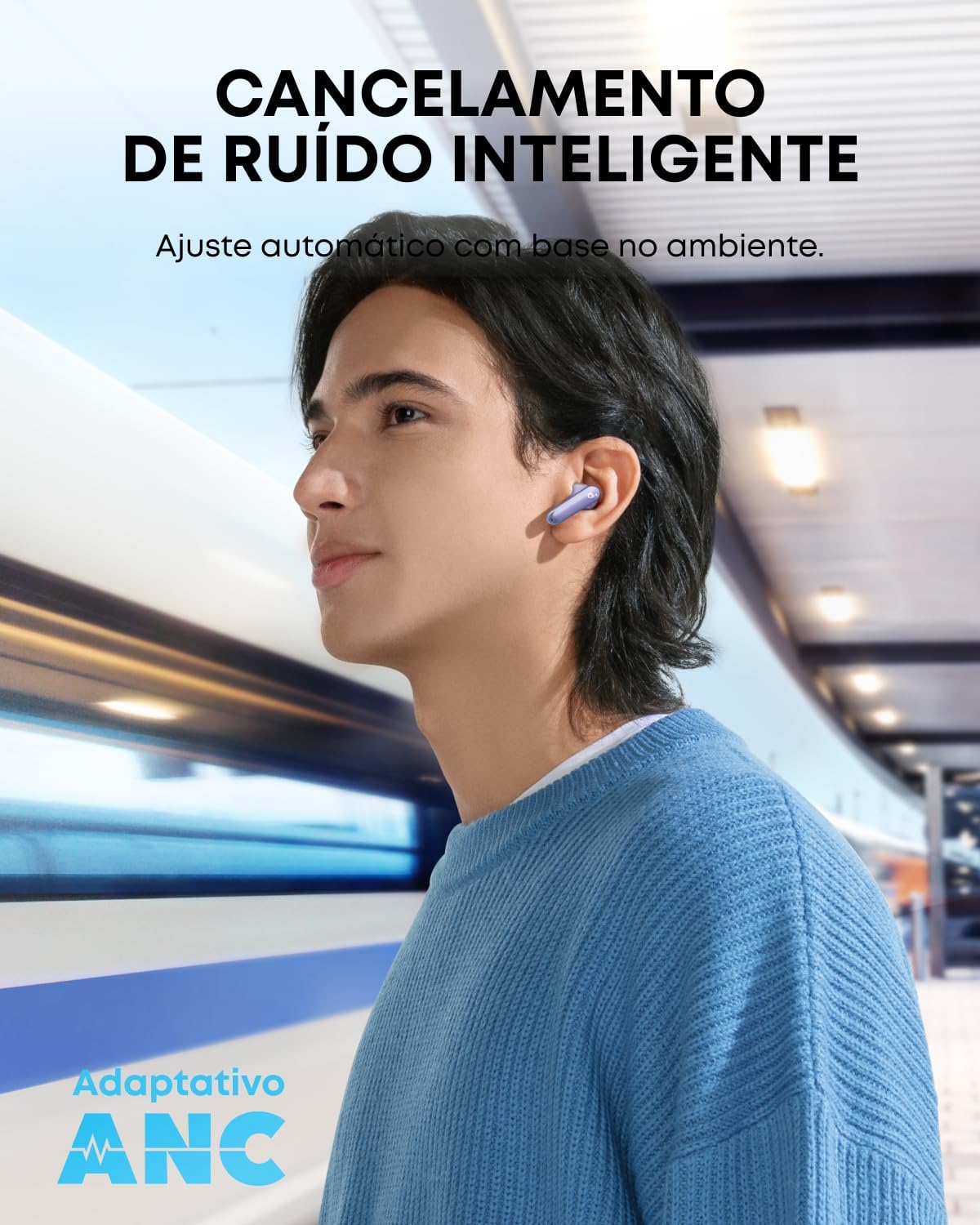 soundcore P40i da Anker, Fones de Ouvido Sem Fio, Cancelamento de Ruído Adaptativo, Graves Poderosos, 60H de Reprodução, Estojo com Suporte, IPX5, Carregamento Sem Fio, Bluetooth 5.3