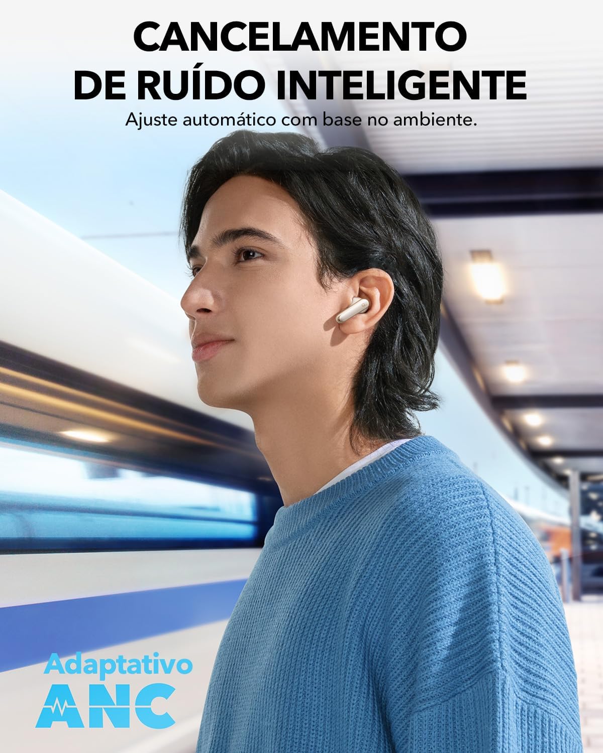 soundcore P40i da Anker, Fones de Ouvido Sem Fio, Cancelamento de Ruído Adaptativo, Graves Poderosos, 60H de Reprodução, Estojo com Suporte, IPX5, Carregamento Sem Fio, Bluetooth 5.3