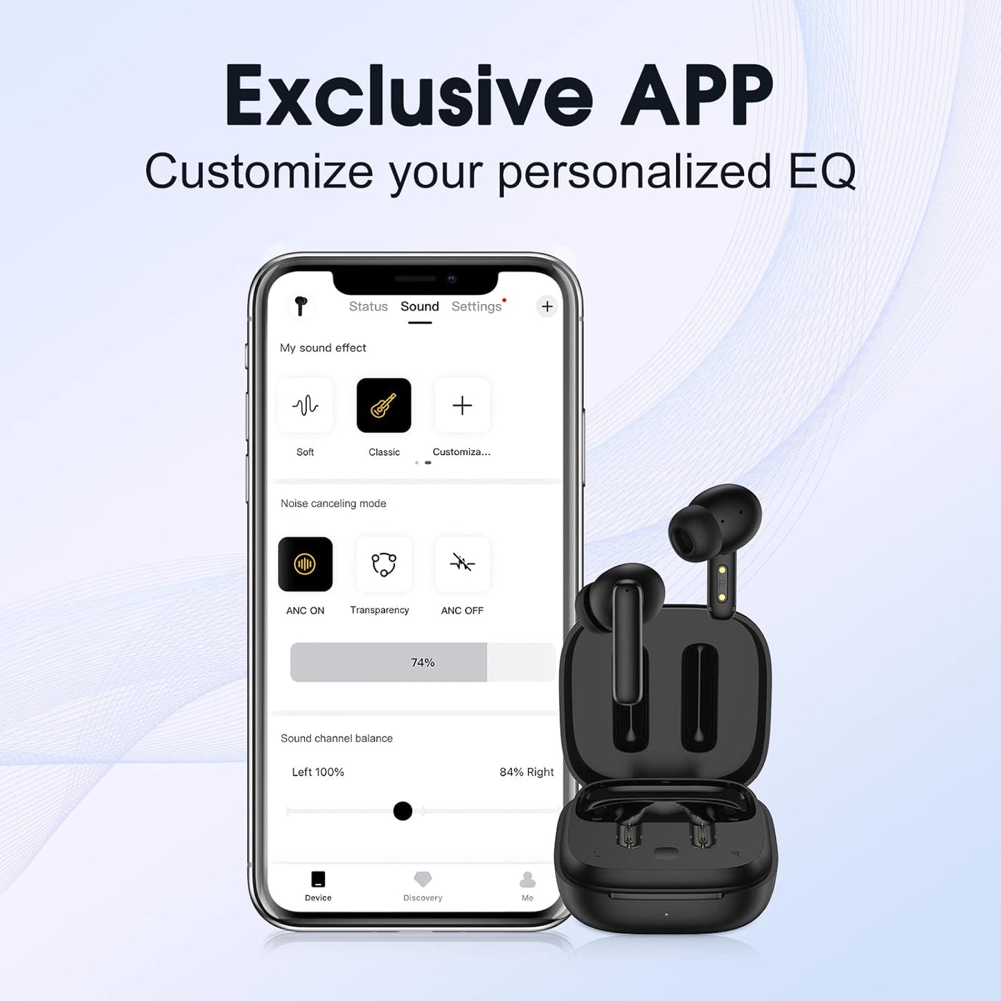 QCY T13 ANC Fone Bluetooth 5.3, Fone de Ouvido Sem Fio com Cancelamento de Ruído Ativo, 30horas de Reprodução, Preto