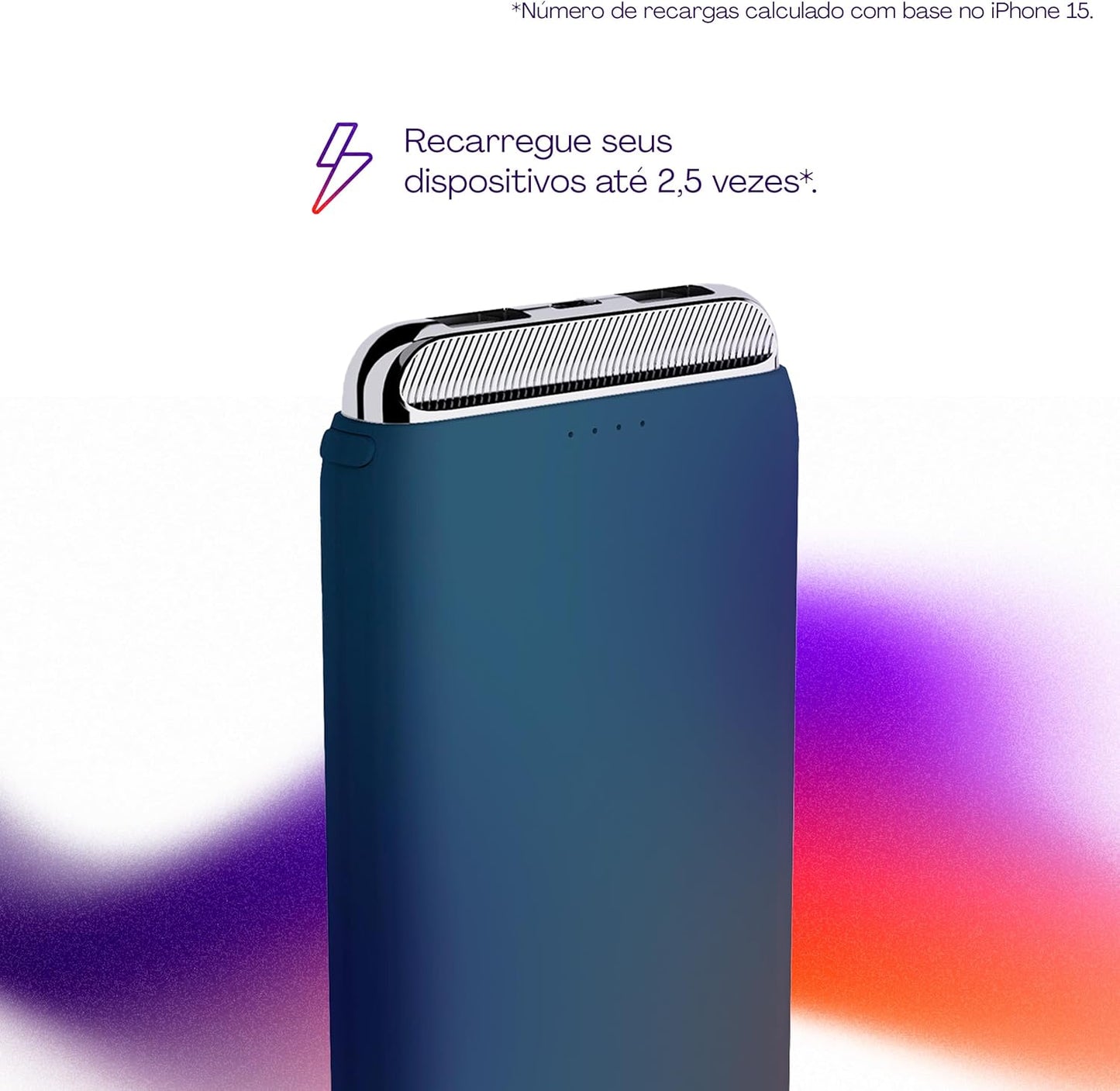 Geonav Power Bank, Carregador Portátil Universal 12.000 mAh, 2 Saídas USB + 1 Saída USB-C, PB12KMB, Azul Marinho