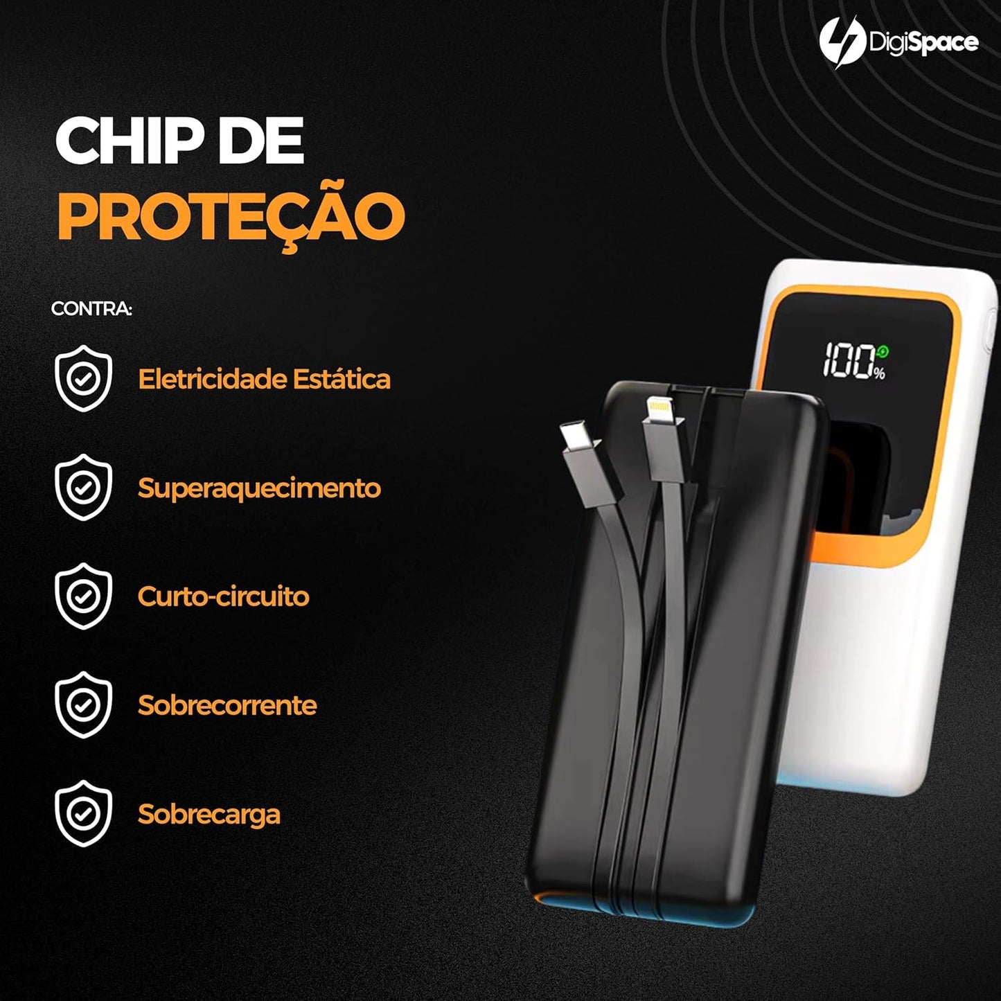 Carregador Portátil (Power Bank) 20000Mah Turbo 22.5w Carregamento Ultra Rápido PD Visor Led com 2 Saídas Compatível com Android e IOS (Preto)