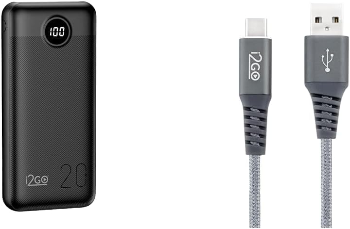 I2GO, Carregador Portátil (Power Bank) Ultra Rápido 20000mAh, Power Delivery 20W, 2 Saídas USB + 1 Saída/Entrada USB-C, Preto, i2GO PRO