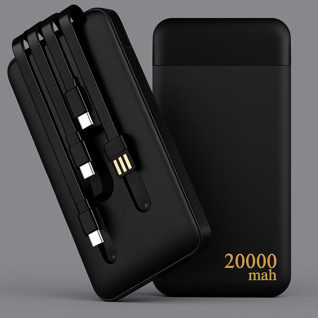 Power Bank, Carregador Portátil de 20000mAh com Carga Rápida, Múltiplas Portas, Design Leve e Proteção Inteligente para Dispositivos Preto