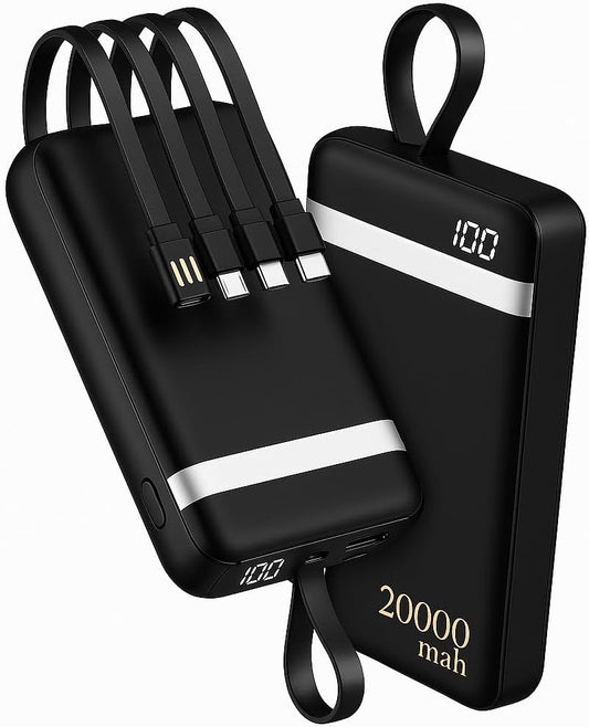Power Bank, Carregador Portátil de 20000mAh com Carga Rápida, Múltiplas Portas, Design Leve e Proteção Inteligente para Dispositivos Preto