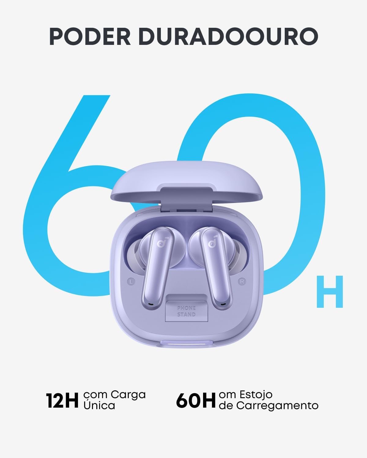 soundcore P40i da Anker, Fones de Ouvido Sem Fio, Cancelamento de Ruído Adaptativo, Graves Poderosos, 60H de Reprodução, Estojo com Suporte, IPX5, Carregamento Sem Fio, Bluetooth 5.3