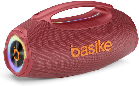 Basike Caixa de Som Bluetooth Portátil 80W RMS (Pico 120W), TWS Estéreo, Modos EQ, Luzes RGB, IPX6 Resistente à Água, Bateria 8000mAh, para Home Theater, Festa e Uso Externo – Preto