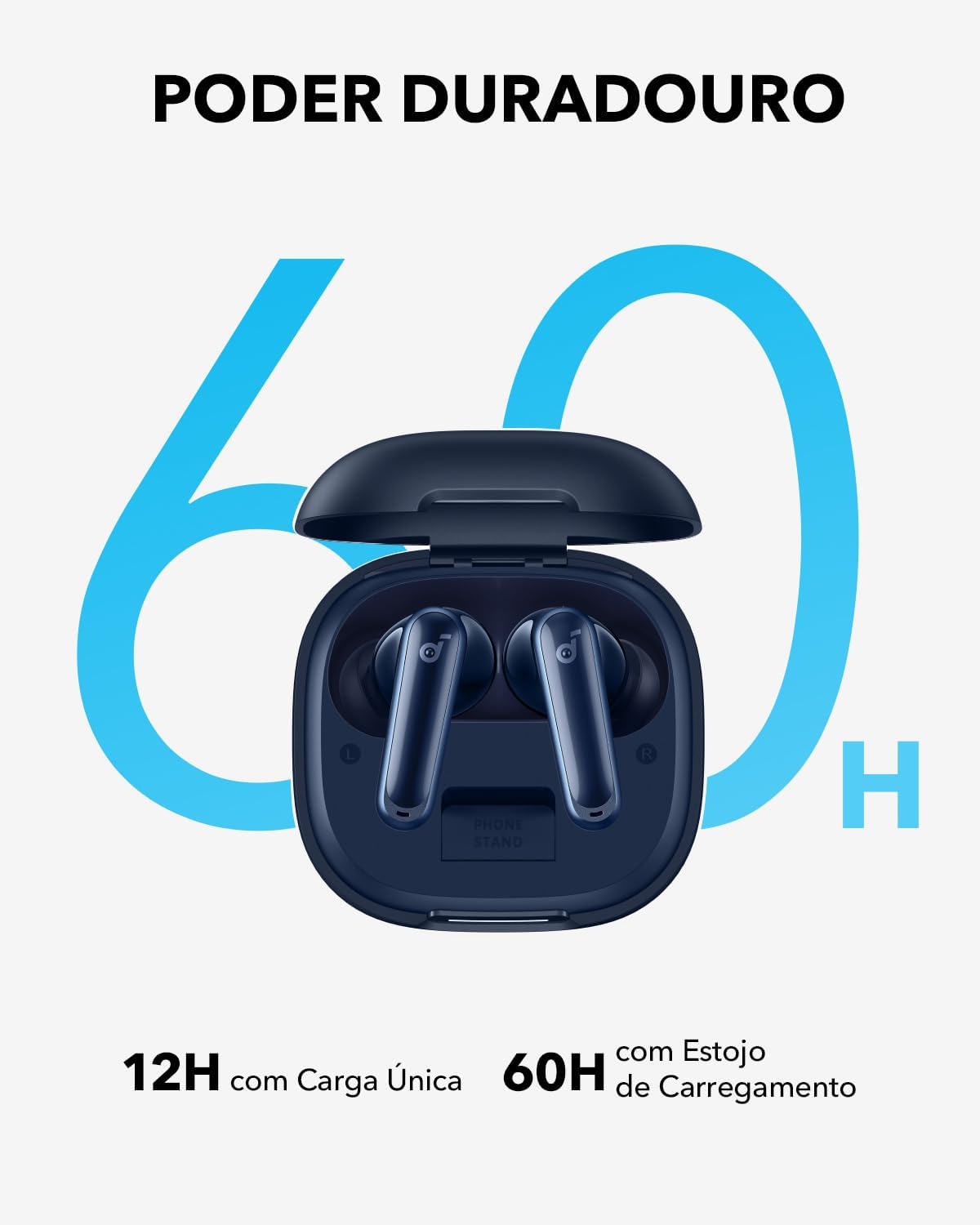 soundcore P40i da Anker, Fones de Ouvido Sem Fio, Cancelamento de Ruído Adaptativo, Graves Poderosos, 60H de Reprodução, Estojo com Suporte, IPX5, Carregamento Sem Fio, Bluetooth 5.3