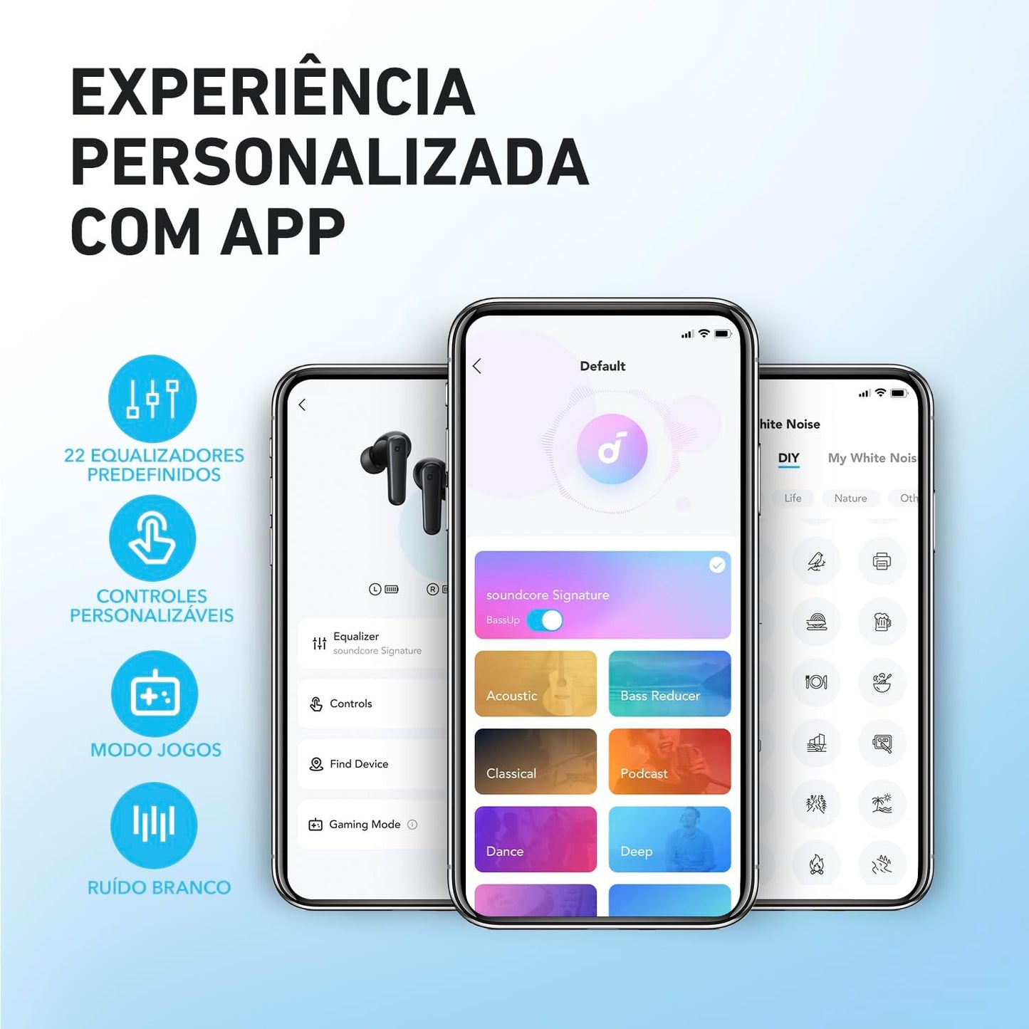 soundcore P20i da Anker Fone de Ouvido Sem Fio, Drivers de 10mm, Graves Potentes, Bluetooth 5.3, 30H de Bateria, Resistência à Água, 2 Microfones IA, App Personalizável