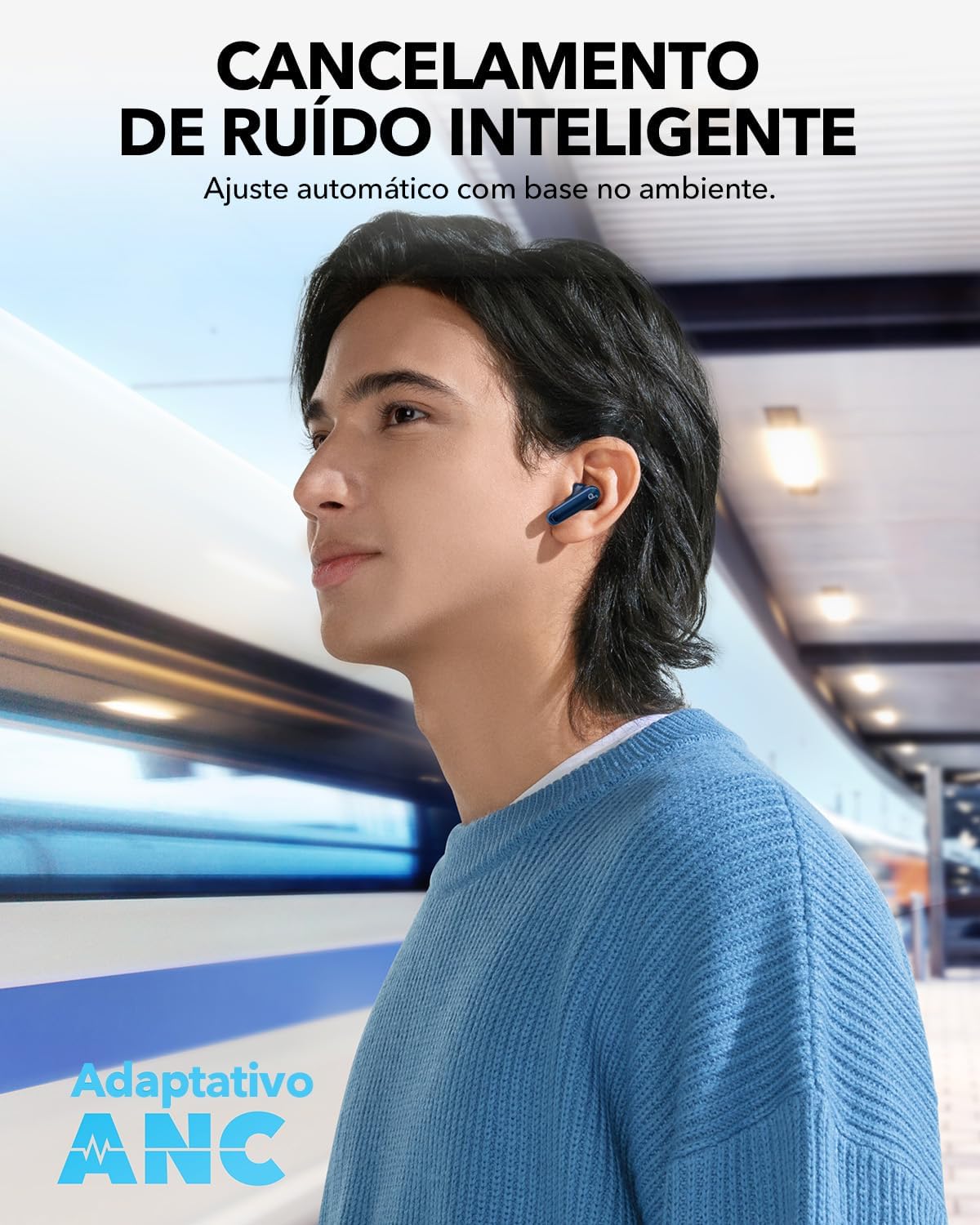 soundcore P40i da Anker, Fones de Ouvido Sem Fio, Cancelamento de Ruído Adaptativo, Graves Poderosos, 60H de Reprodução, Estojo com Suporte, IPX5, Carregamento Sem Fio, Bluetooth 5.3