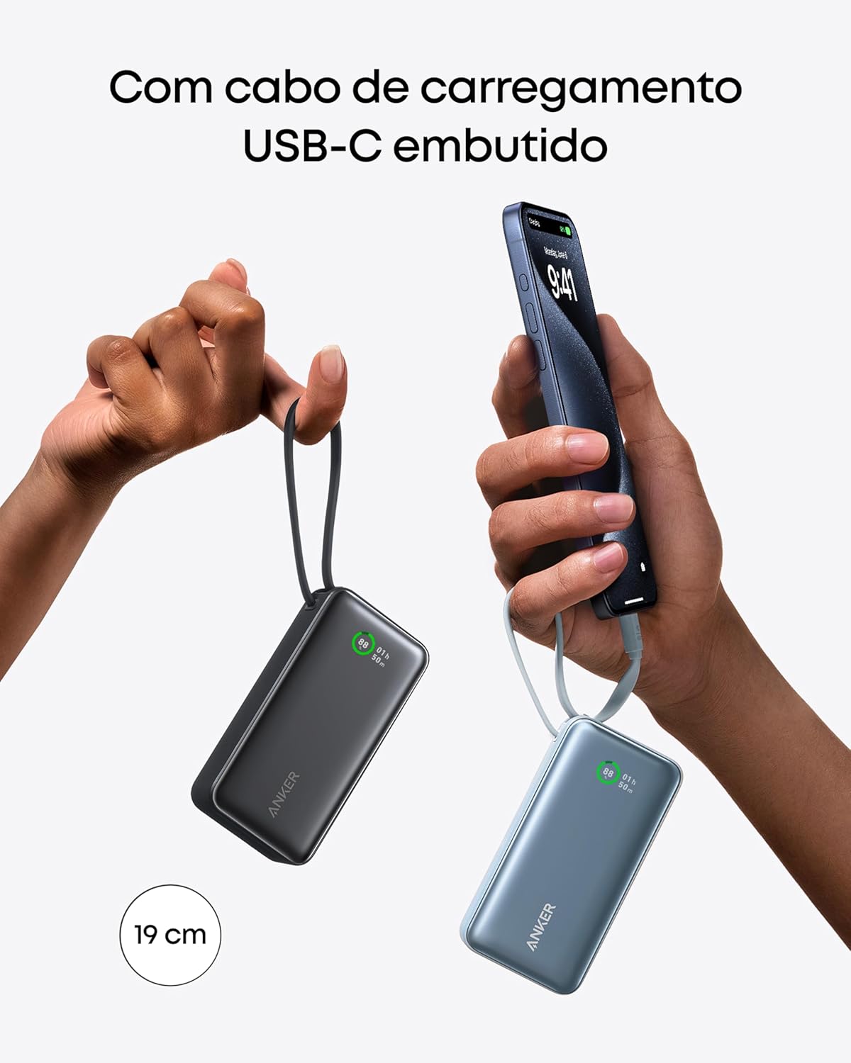 Anker Nano Power Bank, Carregador Portátil de 10.000 mAh com Cabo USB-C Integrado, Saída Máxima de 30W, para iPhone 17/iPhone 16/Série 15, MacBook, AirPods e Mais, Preto