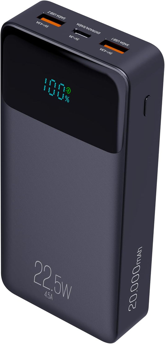 Power Bank Pro 20000mAH, Bateria Portátil Universal, Carga Rápida, Display Indicador, Entradas Micro USB e USB-C, 2 Portas USB-A, Preto, PB200BK, ELG
