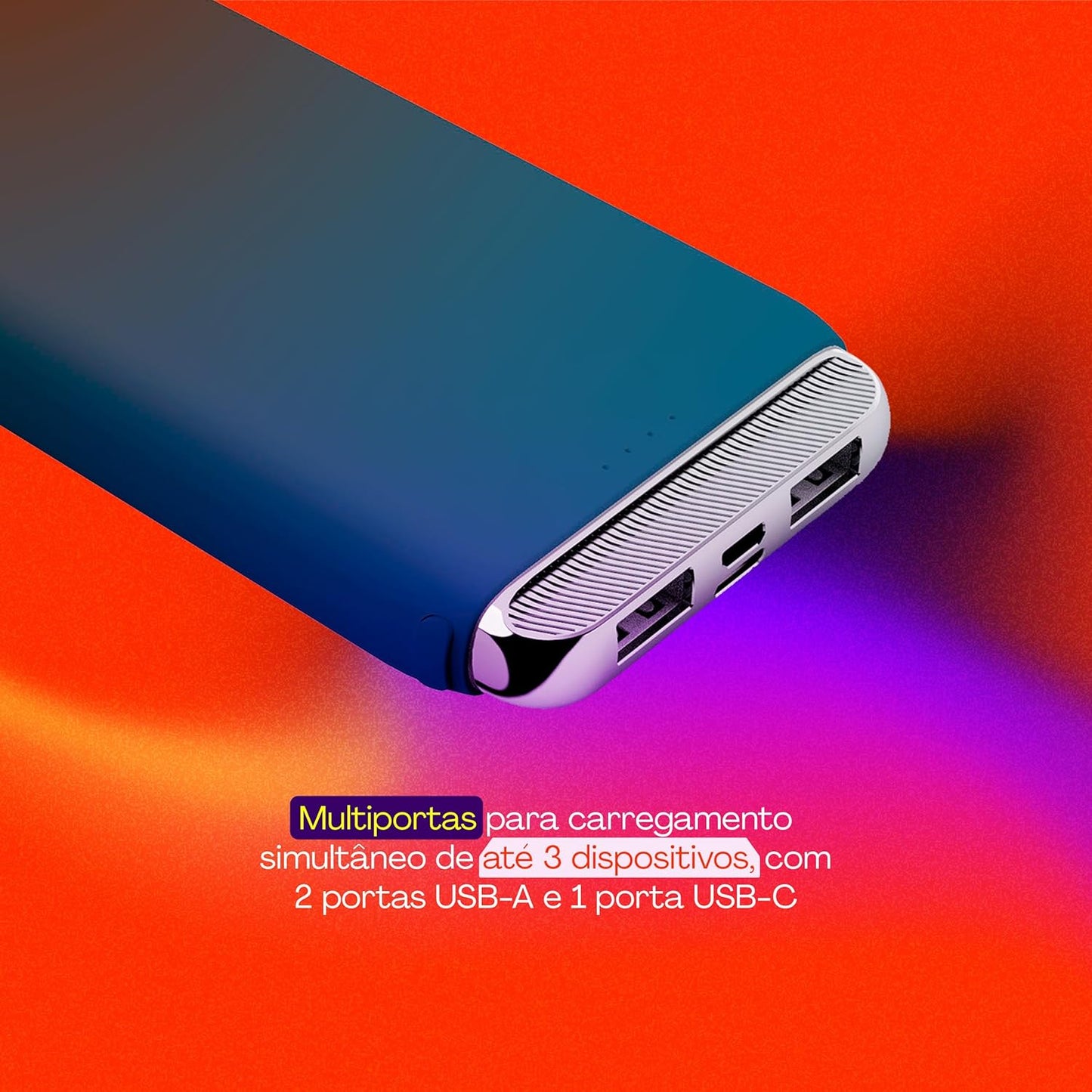 Geonav Power Bank, Carregador Portátil Universal 12.000 mAh, 2 Saídas USB + 1 Saída USB-C, PB12KMB, Azul Marinho