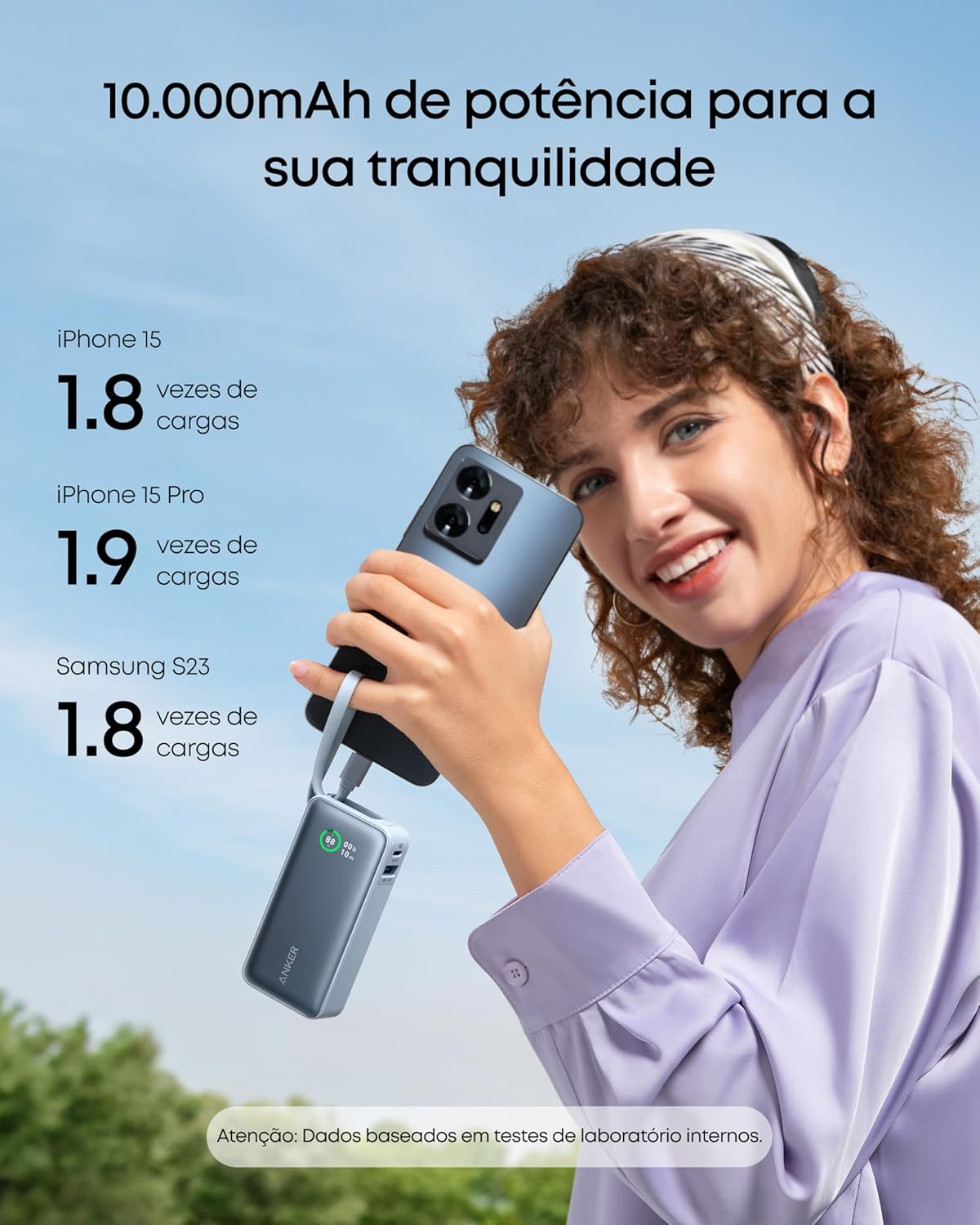 Anker Nano Power Bank, Carregador Portátil de 10.000 mAh com Cabo USB-C Integrado, Saída Máxima de 30W, para iPhone 17/iPhone 16/Série 15, MacBook, AirPods e Mais, Preto