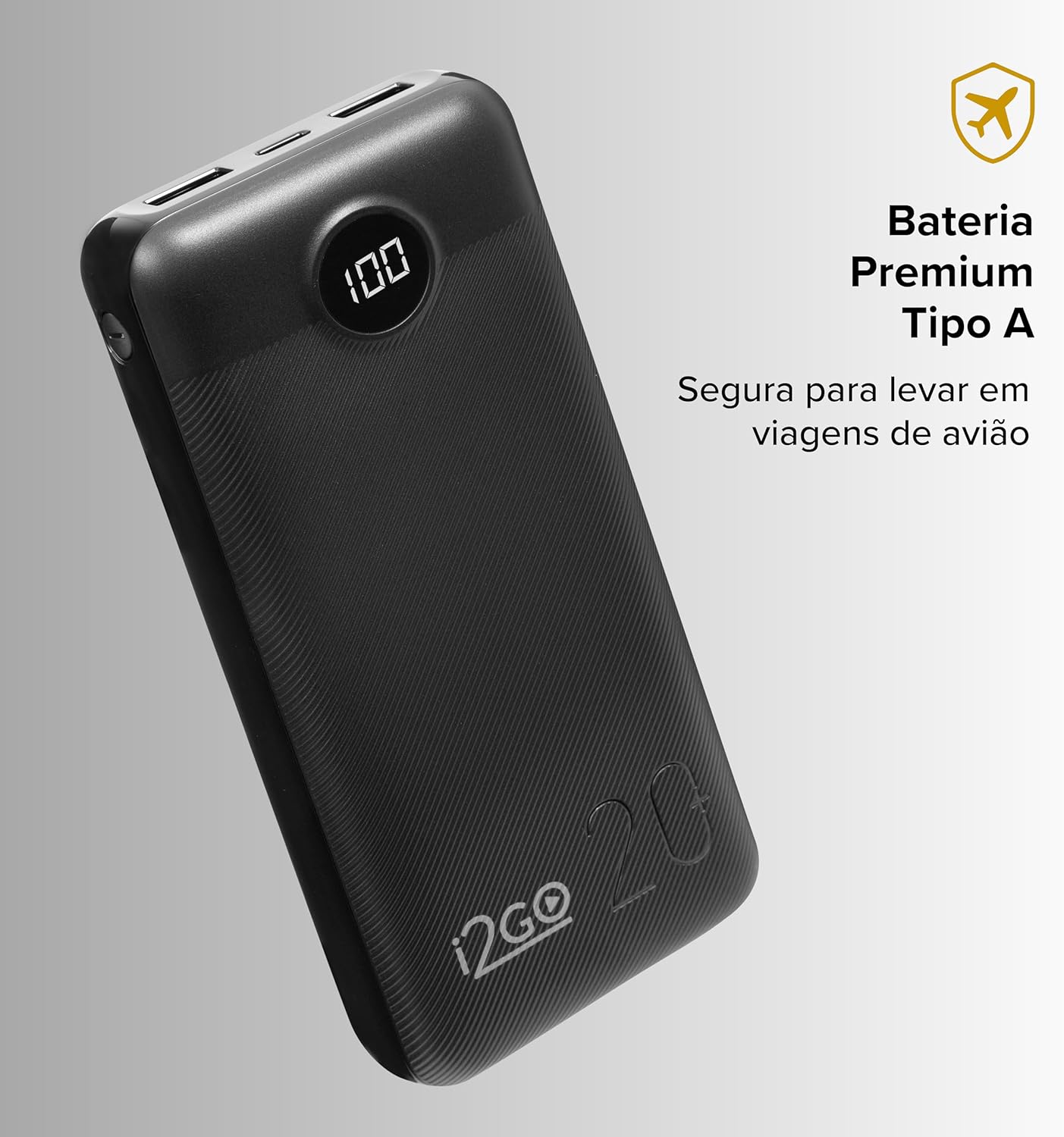 I2GO, Carregador Portátil (Power Bank) Ultra Rápido 20000mAh, Power Delivery 20W, 2 Saídas USB + 1 Saída/Entrada USB-C, Preto, i2GO PRO